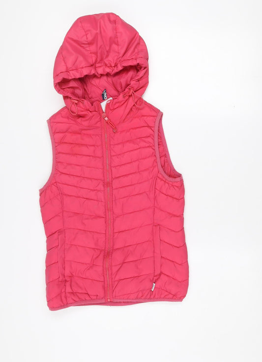 ONLY Women's Pink XS Hooded Quilted Puffer Waistcoat