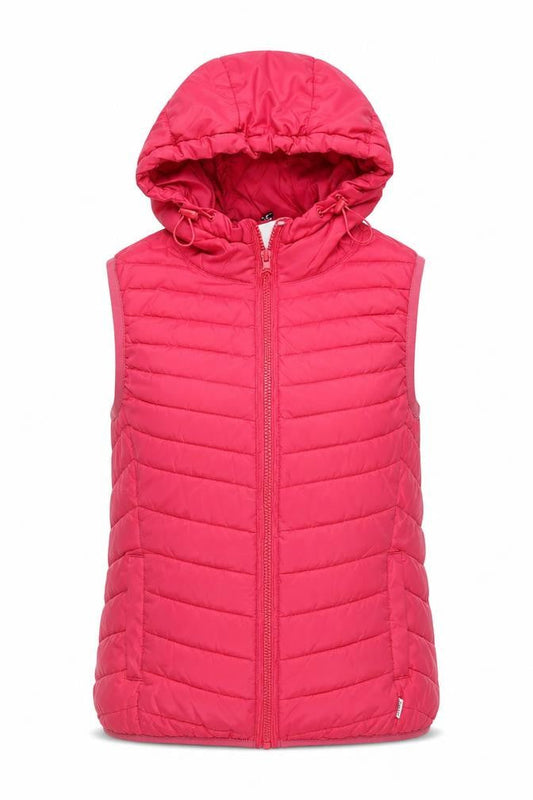 ONLY Women's Pink XS Hooded Quilted Puffer Waistcoat