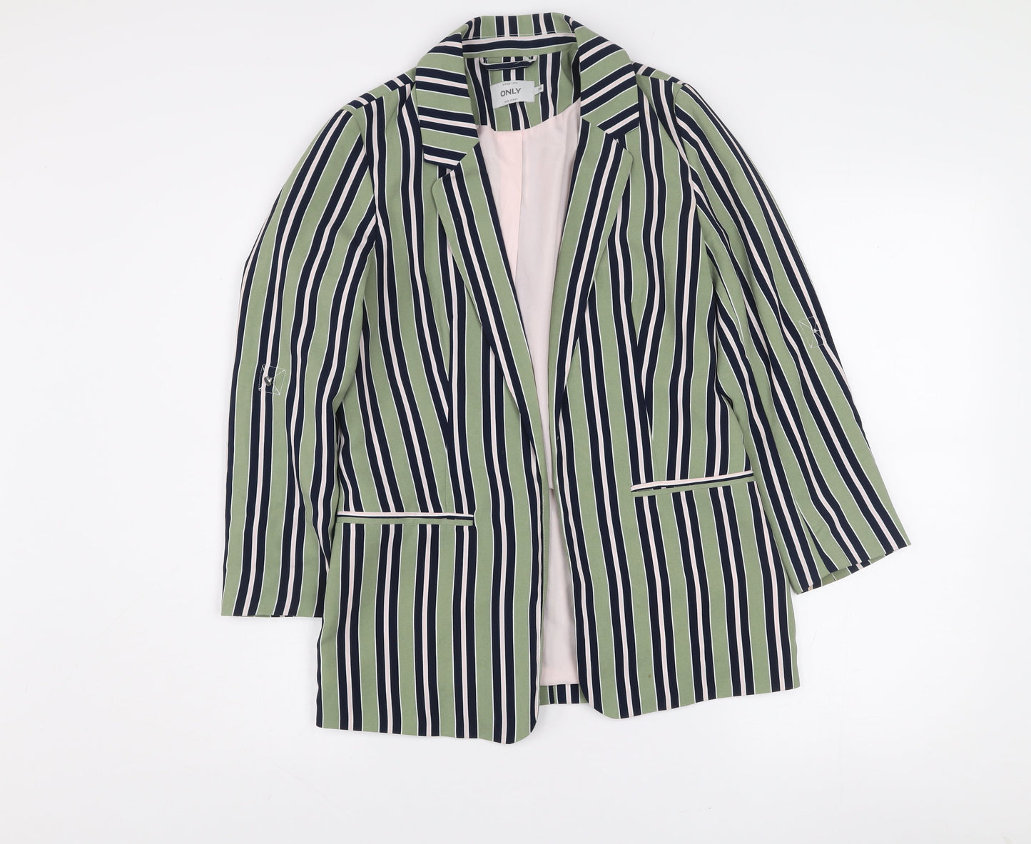ONLY Women Green Striped Long Blazer Jacket Size 8