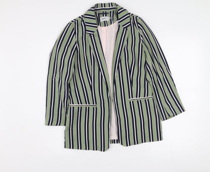 ONLY Women Green Striped Long Blazer Jacket Size 8