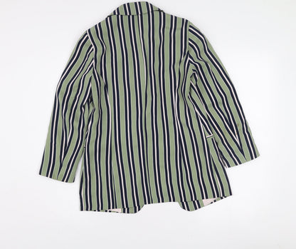 ONLY Women Green Striped Long Blazer Jacket Size 8