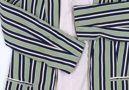ONLY Women Green Striped Long Blazer Jacket Size 8