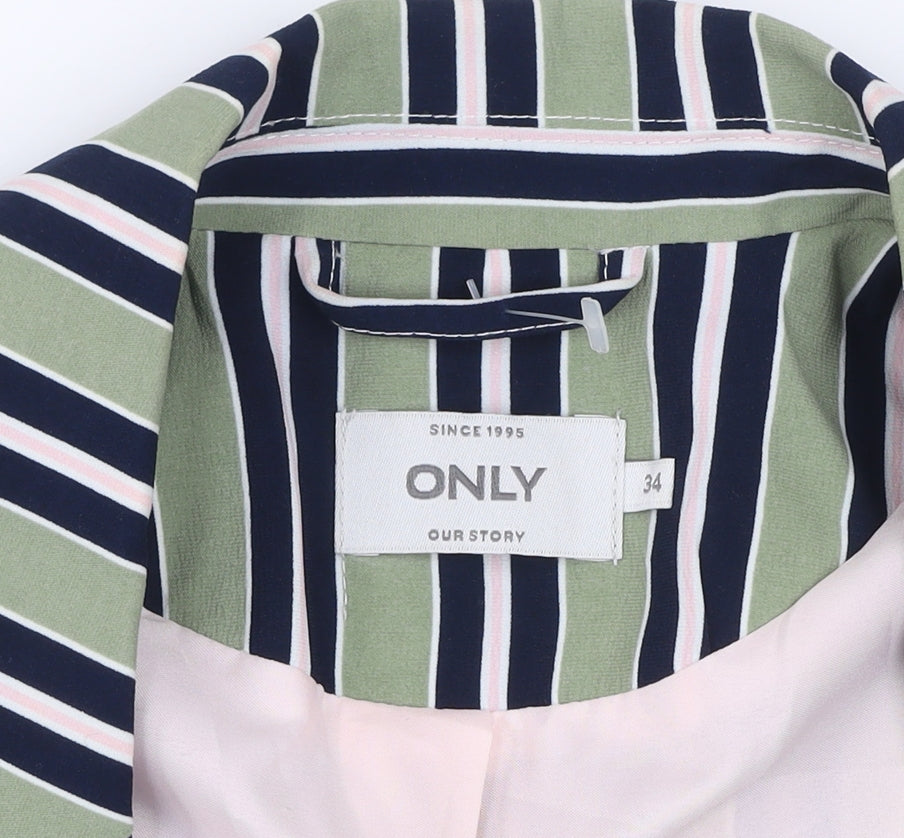 ONLY Women Green Striped Long Blazer Jacket Size 8