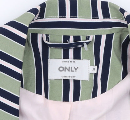 ONLY Women Green Striped Long Blazer Jacket Size 8