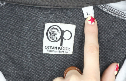 Ocean Pacific Mens Black L Fleece 1/4 Zip Sweatshirt Surf Style