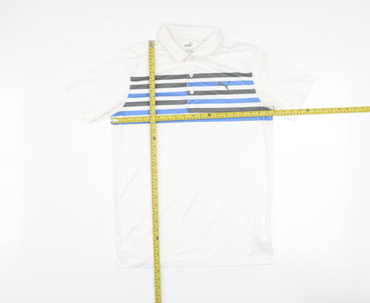 Puma Men’s White Striped Golf Polo Shirt Size S Regular Fit