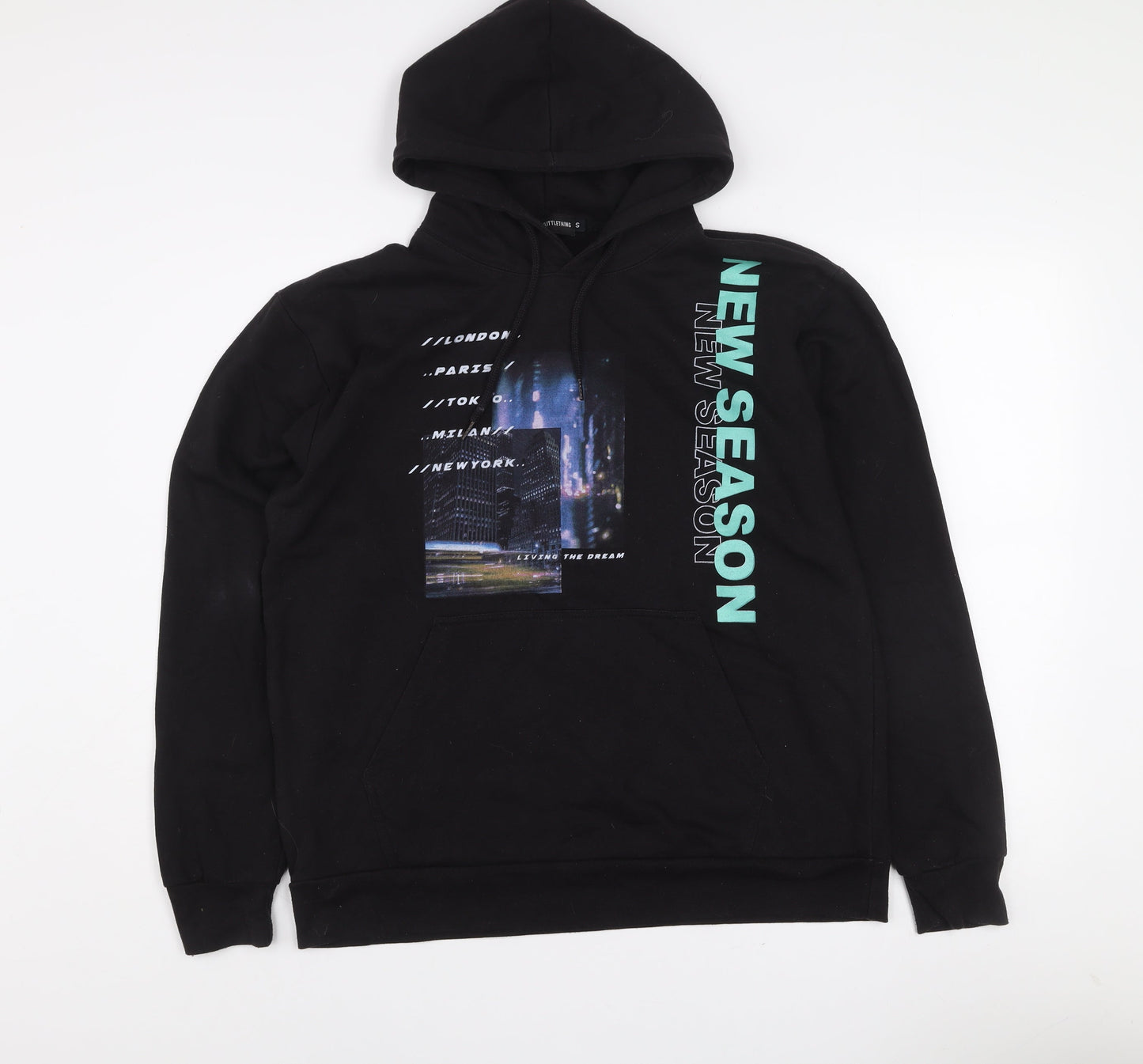 PrettyLittleThing Womens Black S Pullover Hoodie Graphic Print Sweatshirt
