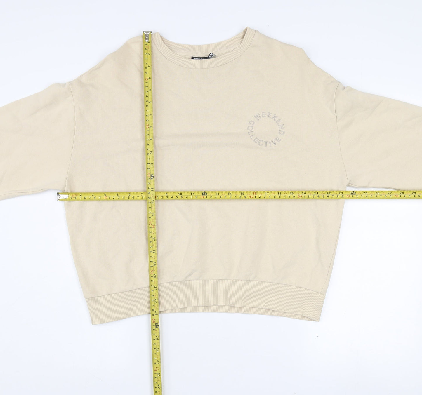 ASOS Design Women Beige Cotton Sweatshirt UK 8 Crew Neck Weekend Collective
