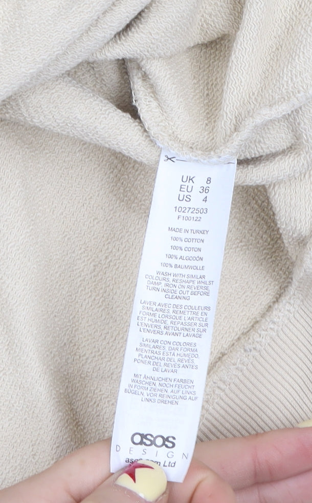 ASOS Design Women Beige Cotton Sweatshirt UK 8 Crew Neck Weekend Collective