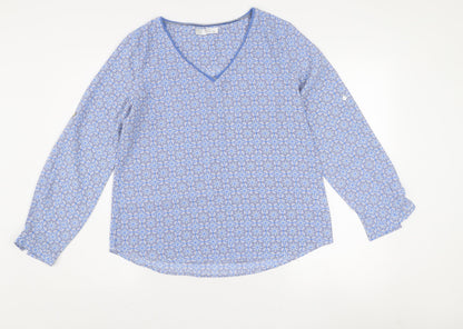 Sarah John Women's Blue Geometric Long Sleeve Viscose Blouse Size M