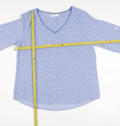 Sarah John Women's Blue Geometric Long Sleeve Viscose Blouse Size M