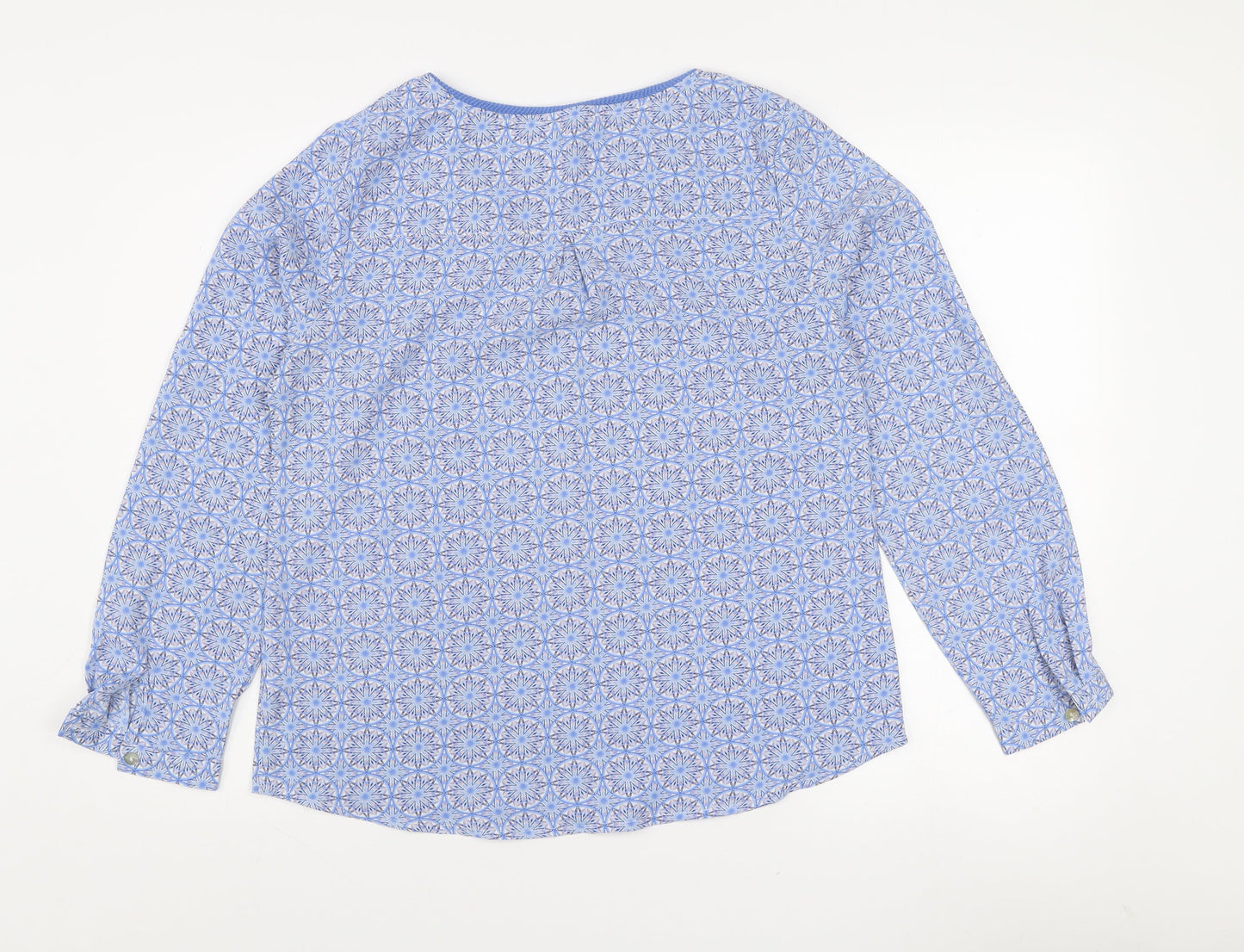 Sarah John Women's Blue Geometric Long Sleeve Viscose Blouse Size M