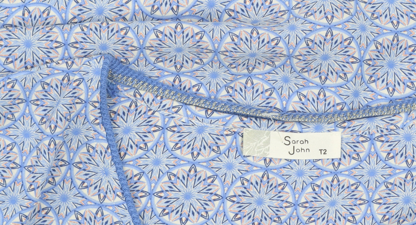 Sarah John Women's Blue Geometric Long Sleeve Viscose Blouse Size M