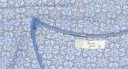Sarah John Women's Blue Geometric Long Sleeve Viscose Blouse Size M