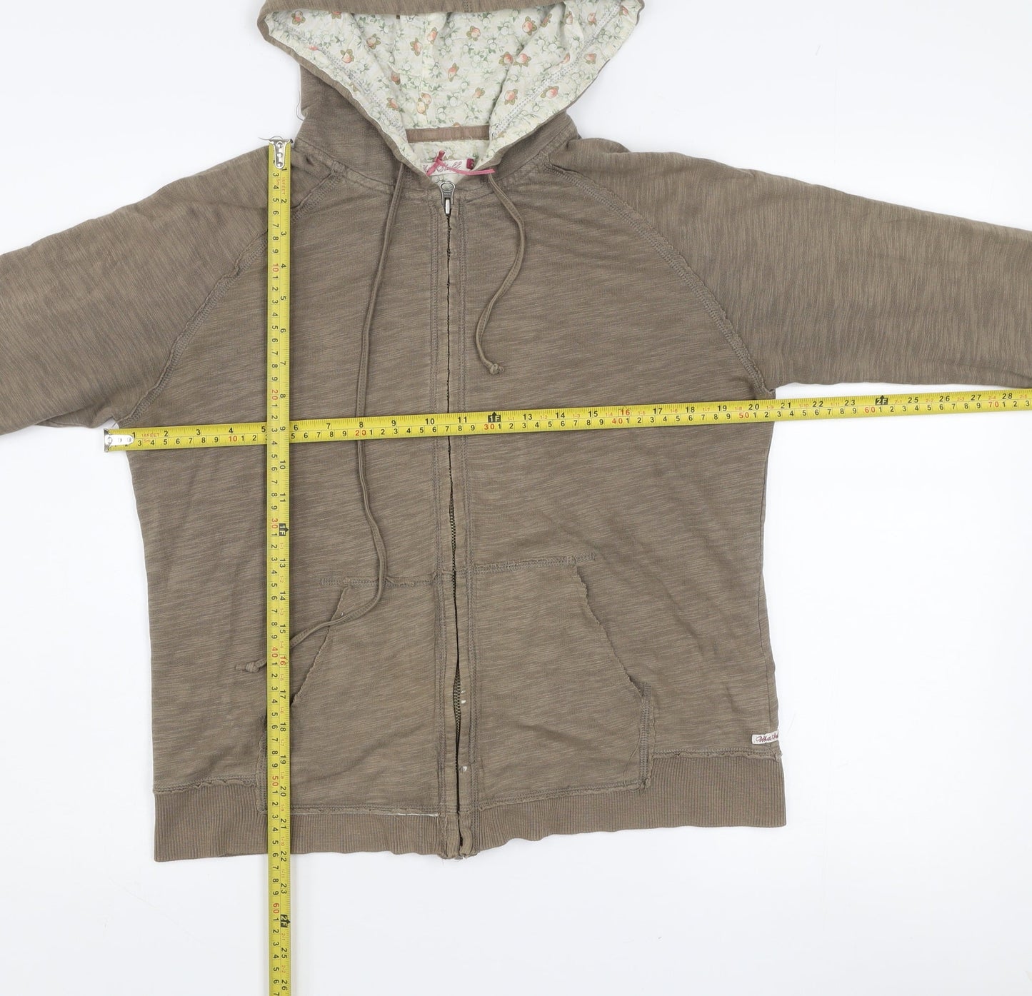 White Stuff Women’s Brown Cotton Hooded Zip Jacket Size 14