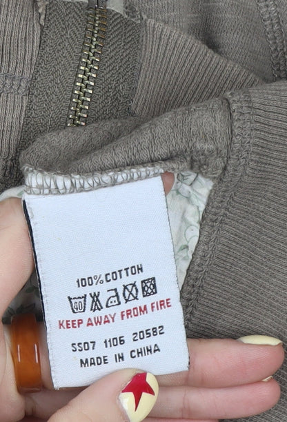 White Stuff Women’s Brown Cotton Hooded Zip Jacket Size 14