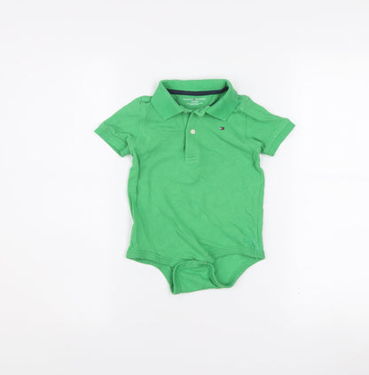 Tommy Hilfiger Boys Green Cotton Collared Short Sleeve Babygrow 18 Months