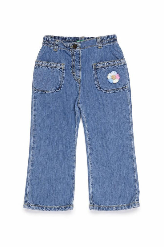 United Colors of Benetton Girls Blue Denim Jeans 24 Months Straight Leg Embroidered Flower