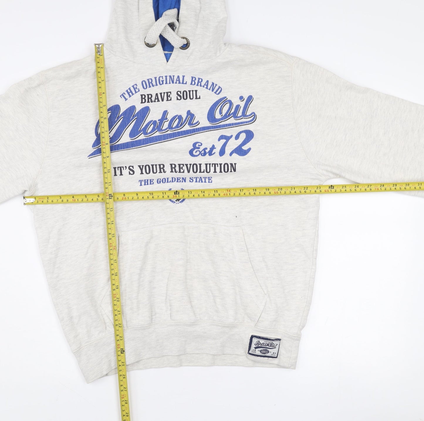 Brave Soul Men's Grey Pullover Hoodie L Logo Print Hooded Sweatshirt