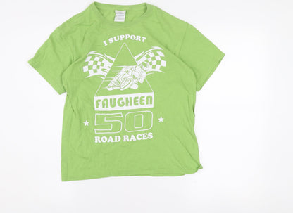 Gildan Boys Green Faugheen 50 Road Races Cotton Graphic T-Shirt L