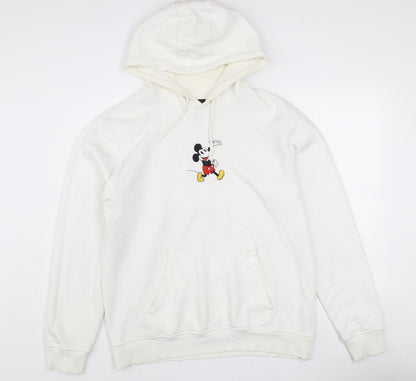Disney Women White Mickey Mouse Pullover Hoodie Size L