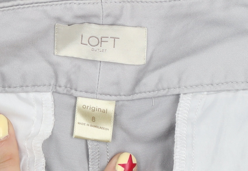 LOFT Women Grey Original Crop Twill Trousers Size 8 Regular
