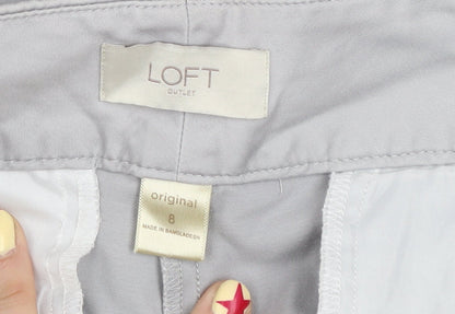LOFT Women Grey Original Crop Twill Trousers Size 8 Regular