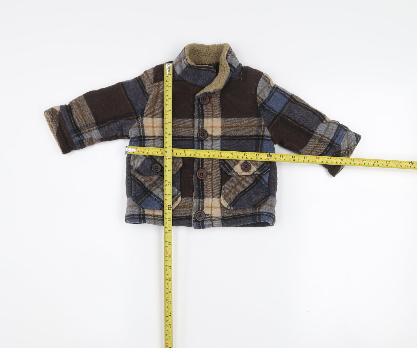 United Colors of Benetton Boys Brown Check Wool Blend Coat 12-18 Months