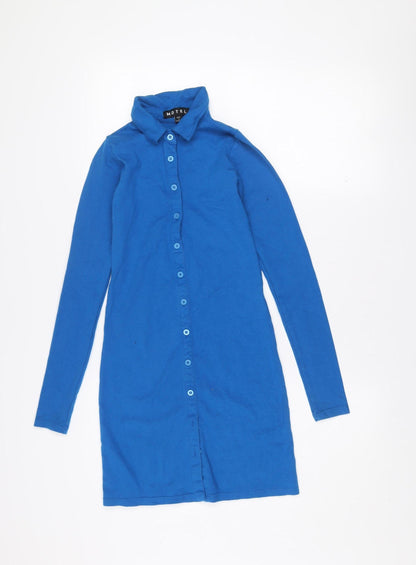 Motel Women’s Blue Shirt Dress Long Sleeve Button Collared S