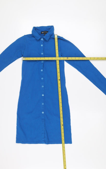 Motel Women’s Blue Shirt Dress Long Sleeve Button Collared S