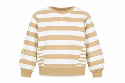 Next Women Beige White Striped Cotton Crew Neck Pullover Jumper M