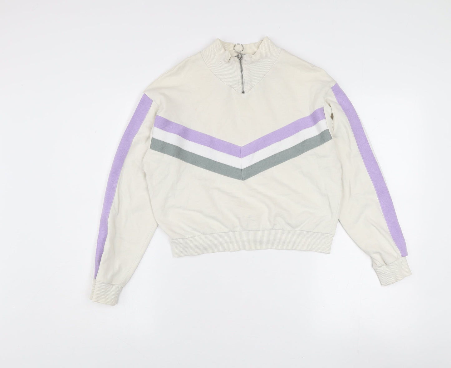 ASOS Women’s Ivory 1/4 Zip Sweatshirt UK 6 Cotton Blend Stripe Style