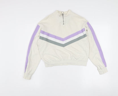 ASOS Women’s Ivory 1/4 Zip Sweatshirt UK 6 Cotton Blend Stripe Style