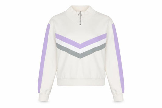 Front view of ASOS Women’s Ivory 1/4 Zip Sweatshirt UK 6 Cotton Blend Stripe Style