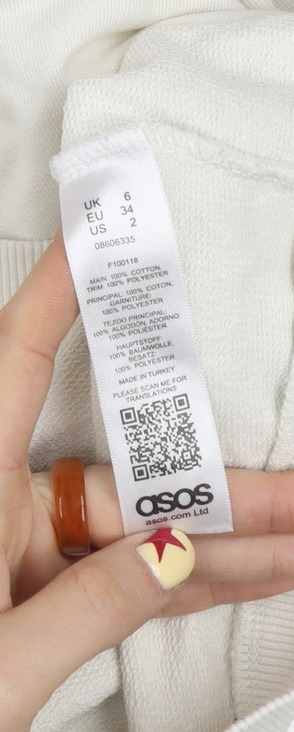 ASOS Women’s Ivory 1/4 Zip Sweatshirt UK 6 Cotton Blend Stripe Style