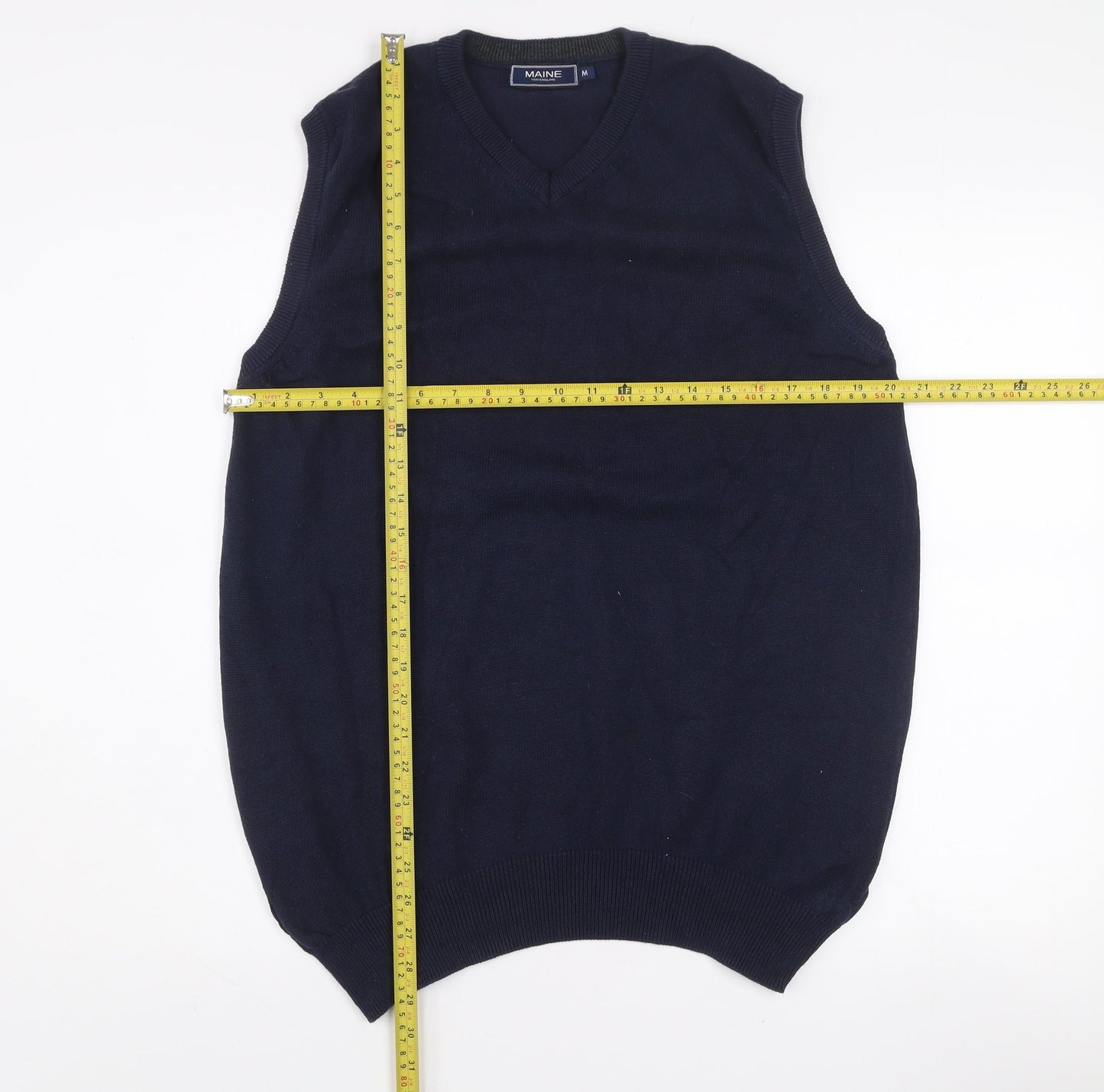 Maine New England Mens Navy Blue Cotton V-Neck Vest M