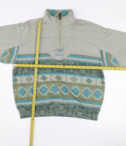 L'Alpina Mens Grey Aztec 1/4 Zip Sweatshirt Size S Made in Italy