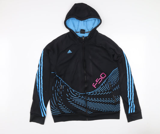 adidas Mens Black Blue F50 Hooded Full Zip Sports Jacket L