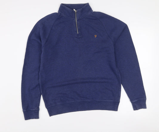 Mens UK Size L Farah Blue 1/2 Zip Sweatshirt