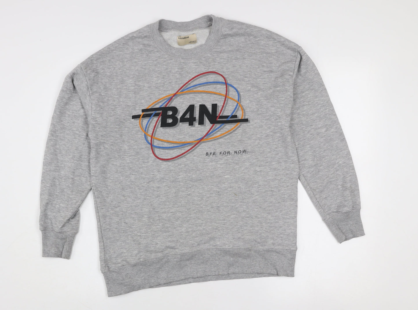 Pull & Bear Women's Grey Graphic B4N Logo Pullover Sweatshirt Size S