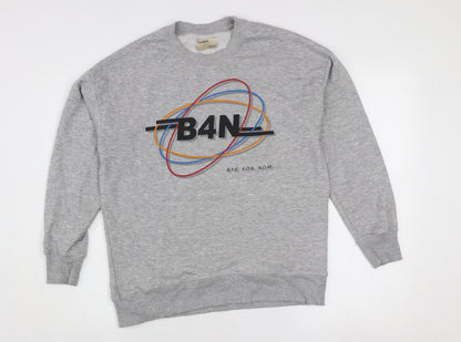 Pull & Bear Women's Grey Graphic B4N Logo Pullover Sweatshirt Size S