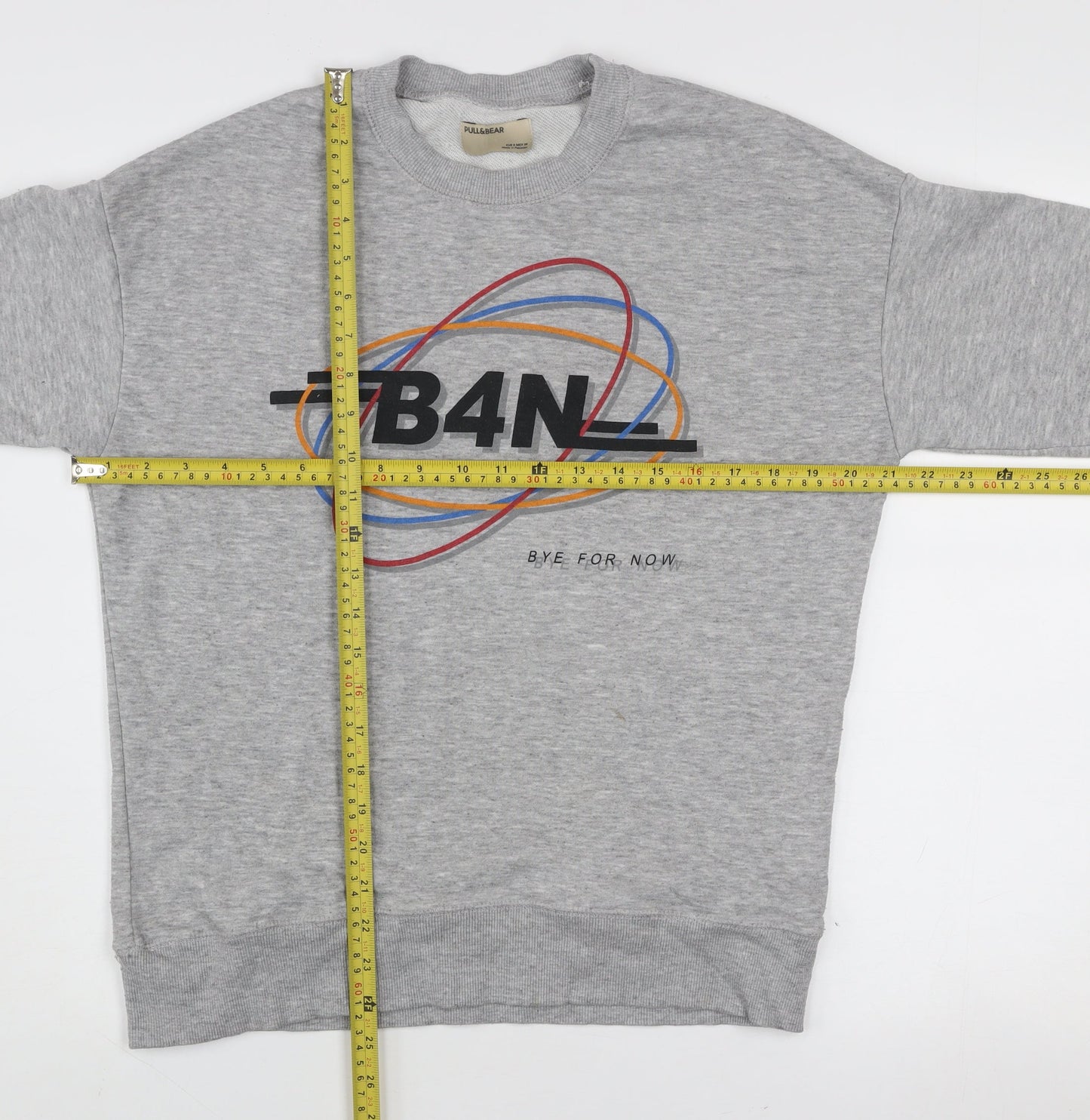 Pull & Bear Women's Grey Graphic B4N Logo Pullover Sweatshirt Size S