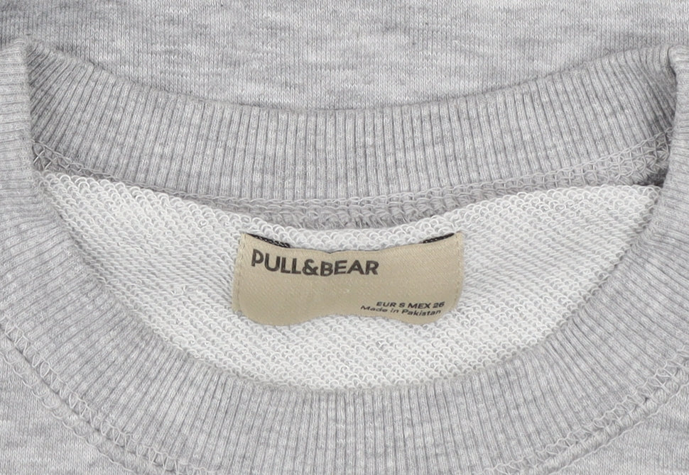 Pull & Bear Women's Grey Graphic B4N Logo Pullover Sweatshirt Size S