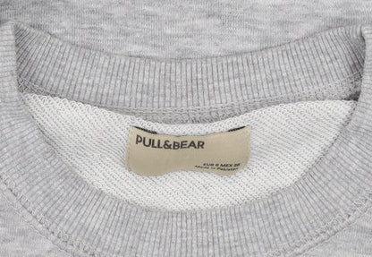 Pull & Bear Women's Grey Graphic B4N Logo Pullover Sweatshirt Size S
