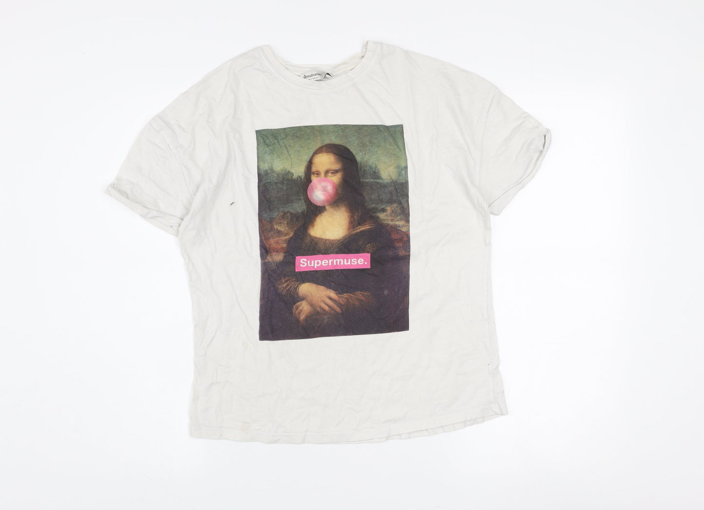 Stradivarius Women’s White Art Print Supermuse T-Shirt Size 12