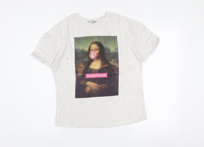 Stradivarius Women’s White Art Print Supermuse T-Shirt Size 12