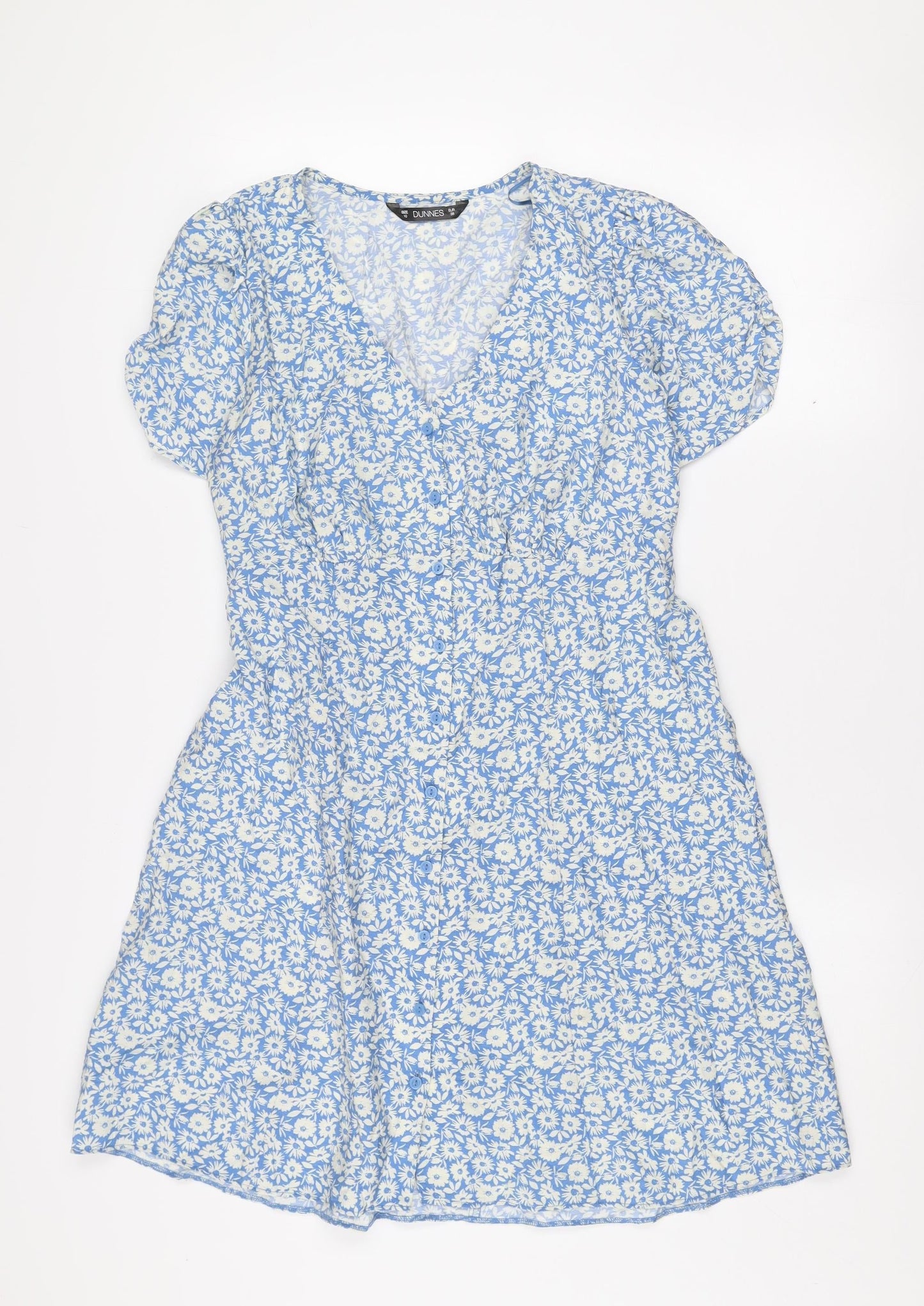 Dunnes Women’s Blue Floral Wrap Dress Size 10 Short Puff Sleeve