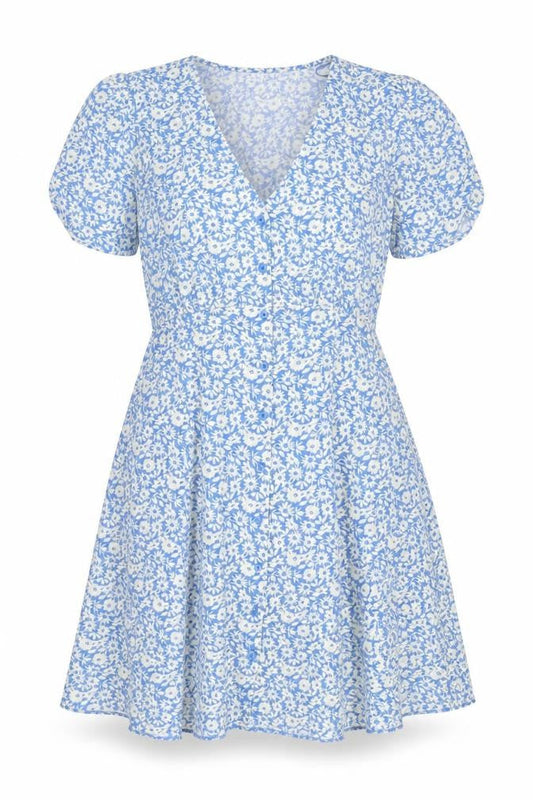 Dunnes Women’s Blue Floral Wrap Dress Size 10 Short Puff Sleeve