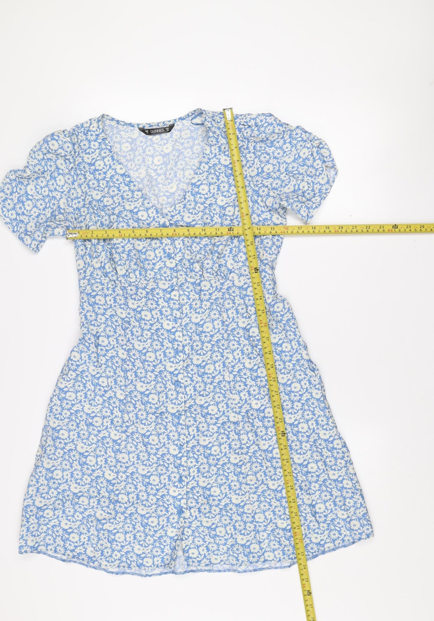 Dunnes Women’s Blue Floral Wrap Dress Size 10 Short Puff Sleeve