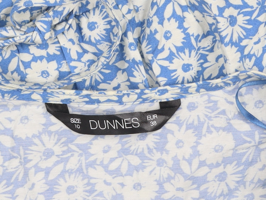 Dunnes Women’s Blue Floral Wrap Dress Size 10 Short Puff Sleeve